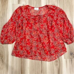 Anthropologie Pins and Needles Floral Red Lightweight Blouse Women’s XS